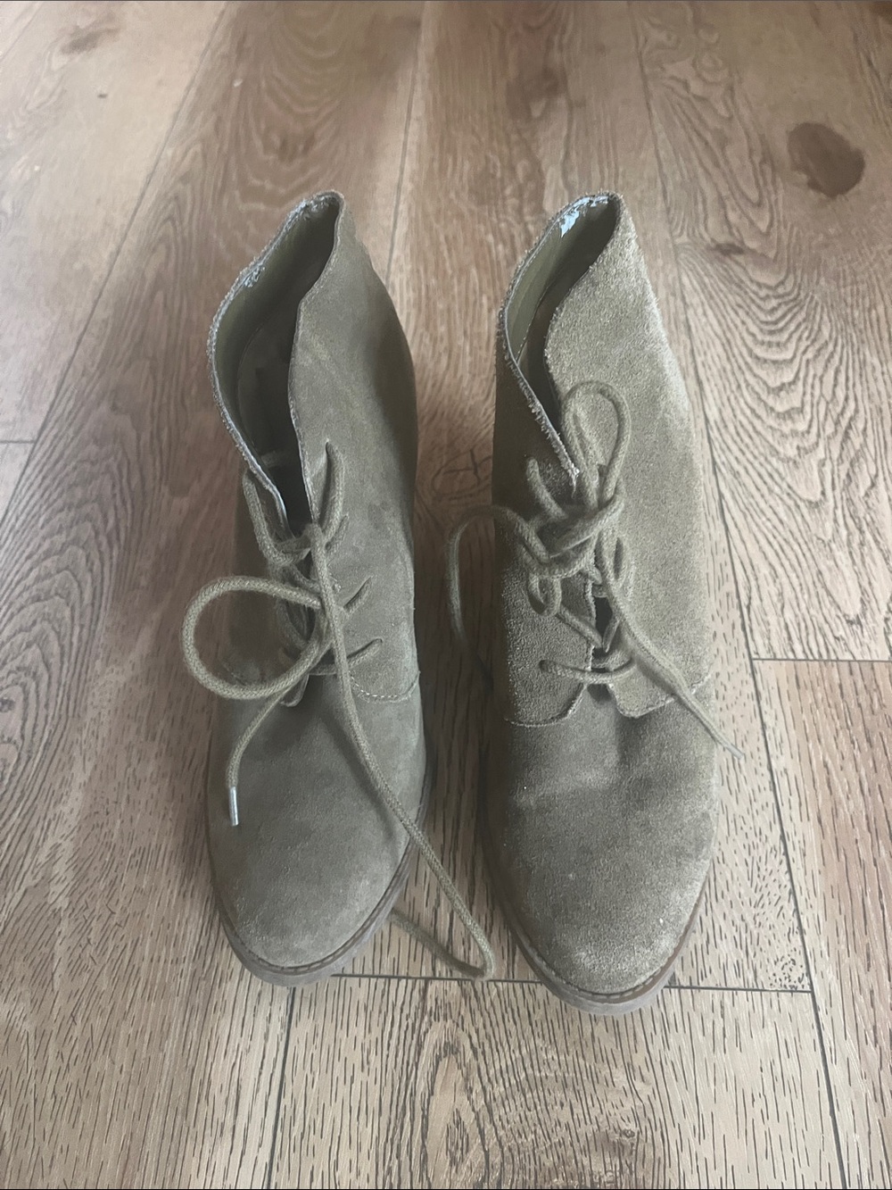Jessica Simpson Olive Green Suede Lace-Up Wedge Booties